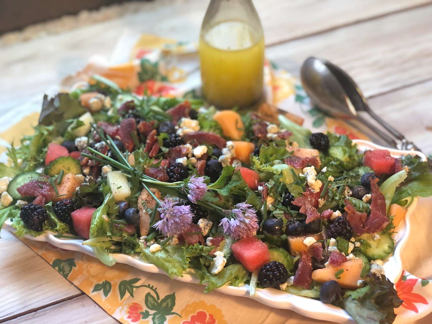 Minted Summer Melon Salad with Country Ham Bits and Honey Poppy Seed Vinaigrette