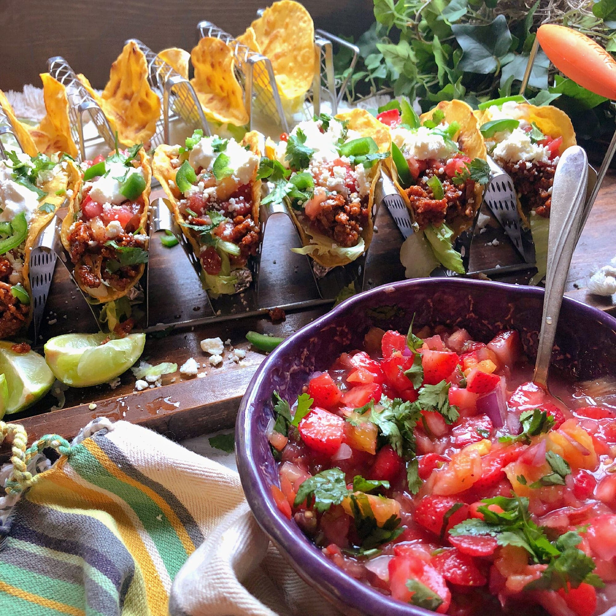PORKY-LICIOUS COUNTRY HAM TACOS WITH STRAWBERRY-PINEAPPLE PICO